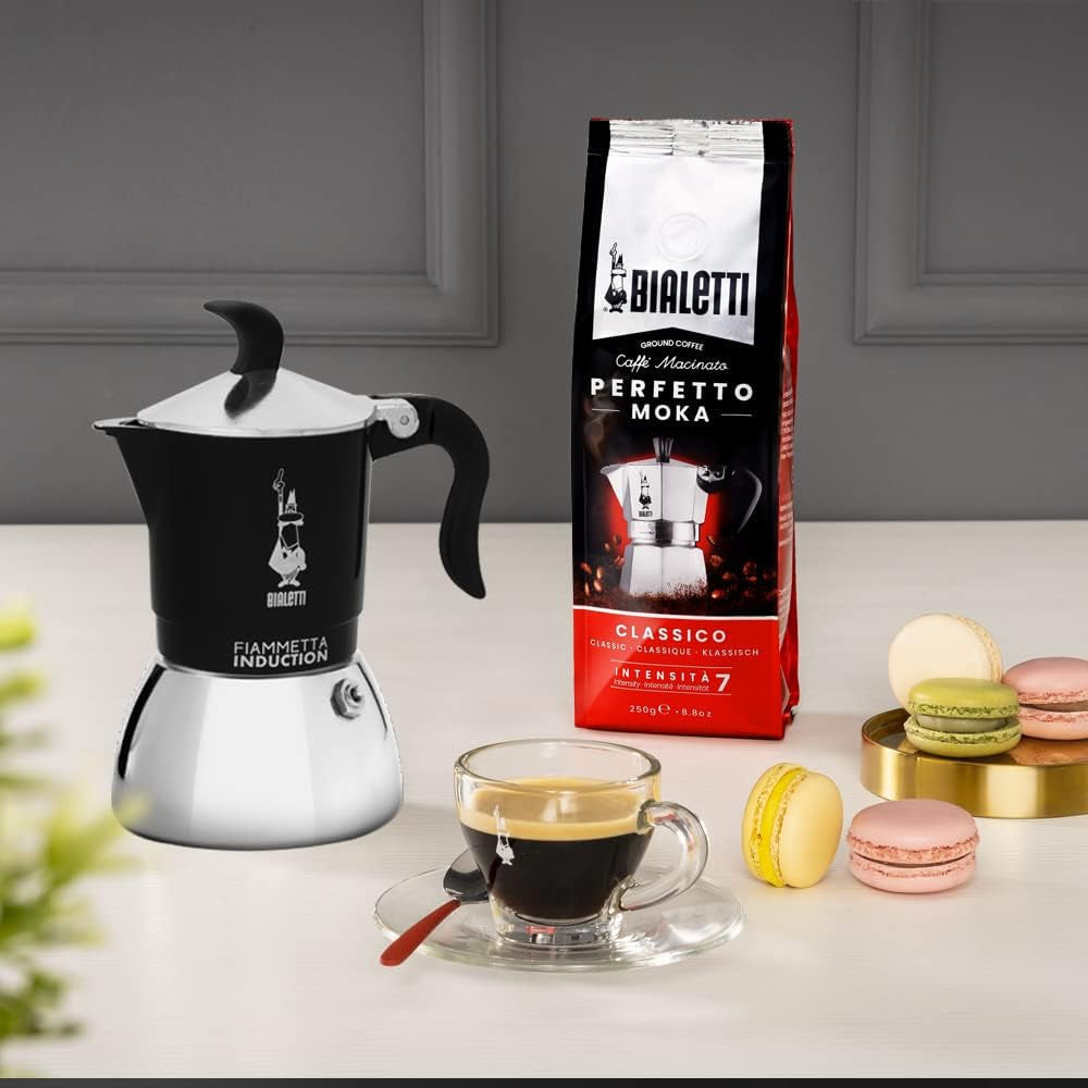 Bialetti Fiammetta inductiekoffiezetapparaat, 2 kopjes (100 ml), geschikt voor alle soorten kookplaten, elegant design, zwart