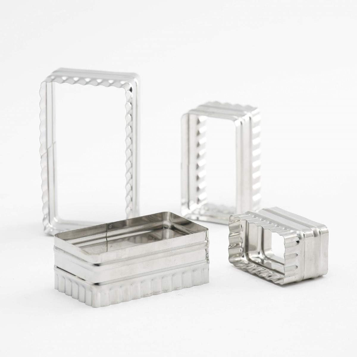 Set thermohauser koektrommels (roestvrij staal), rechthoekig, golvende rand, 6,4x3,7 - 11,4x6,7 cm, zilver