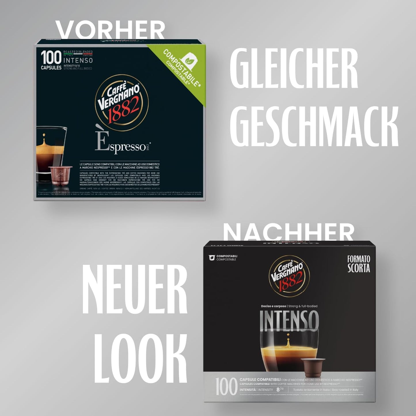 Caffè Vergnano 1882 - Èspresso Kompostierbare Kaffeekapseln , Compatibel met Nespresso, Intenso (Intenso) - Packung Enthält 100 Kapseln