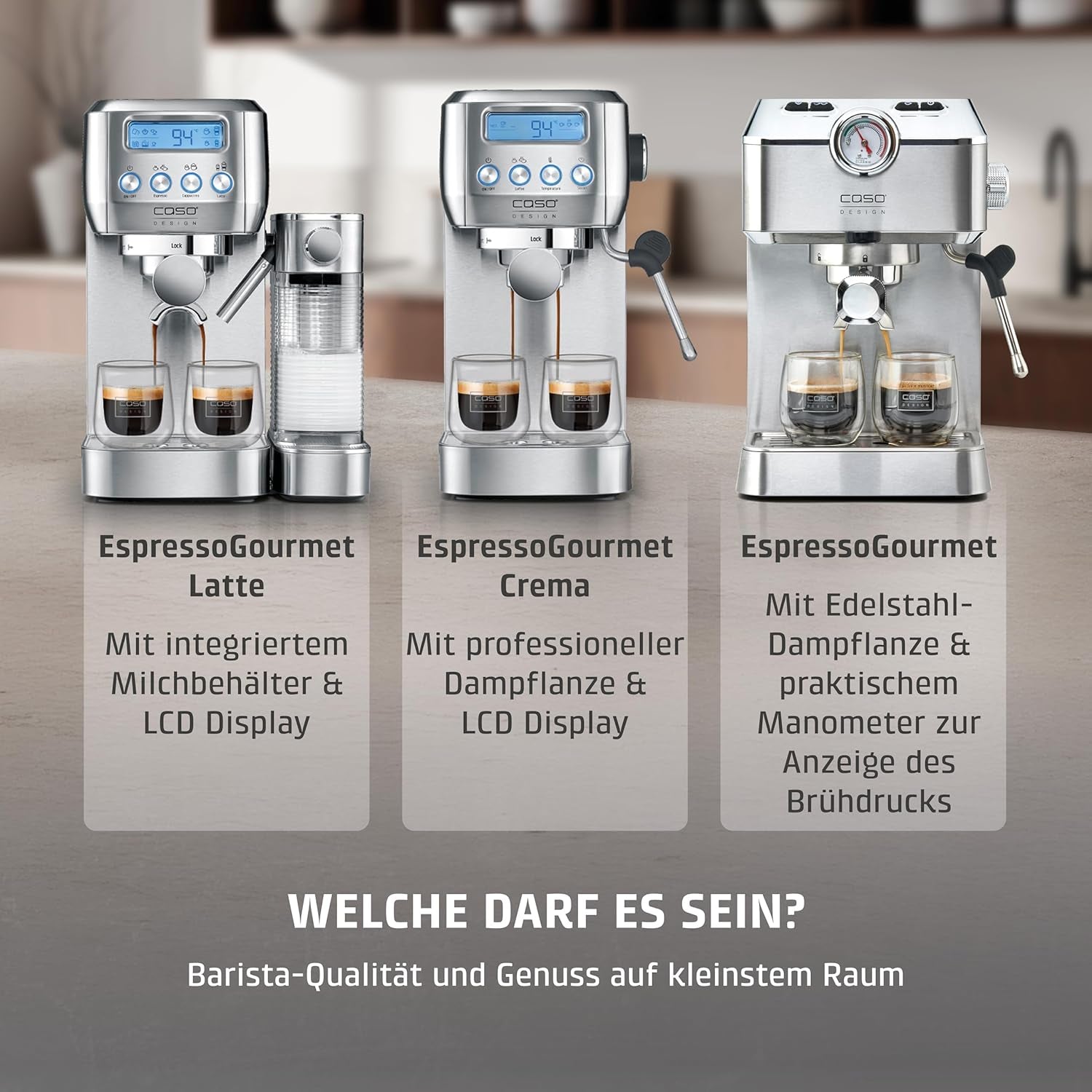 CASO EspressoGourmet Crema - Portafilter espressomachine met melkopschuimer, espresso, cappuccino, roestvrijstalen portafilter, ULKA 20 bar pomp, koffiezetapparaat, gemalen koffie, ESE capsules