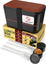 Umami lunchbox voor volwassenen, stapelbare bentobox met 4 bestek en vakken, lunchbox voor volwassenen, saladecontainer voor onderweg, picknick-/kantoorlunchbox, antracietgrijs, 1500 ml voedselbewaardozen Naty Shop sapele zwart L - 1500 ml stapelbaar in elkaar