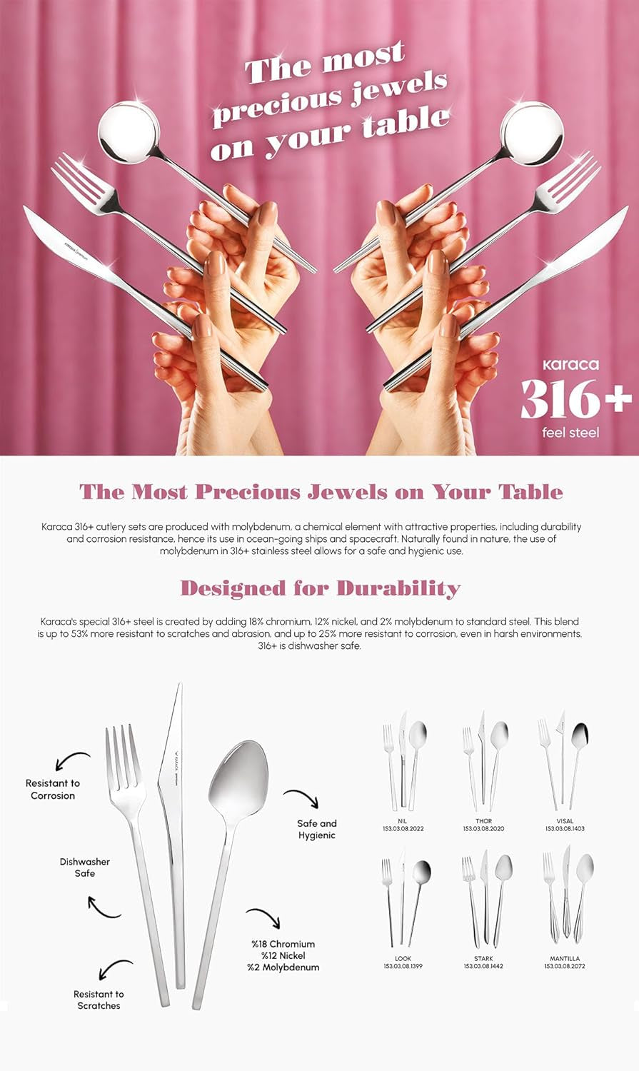 Karaca Amour, set van 84 bestek voor 12 personen Kitchen Naty Shop