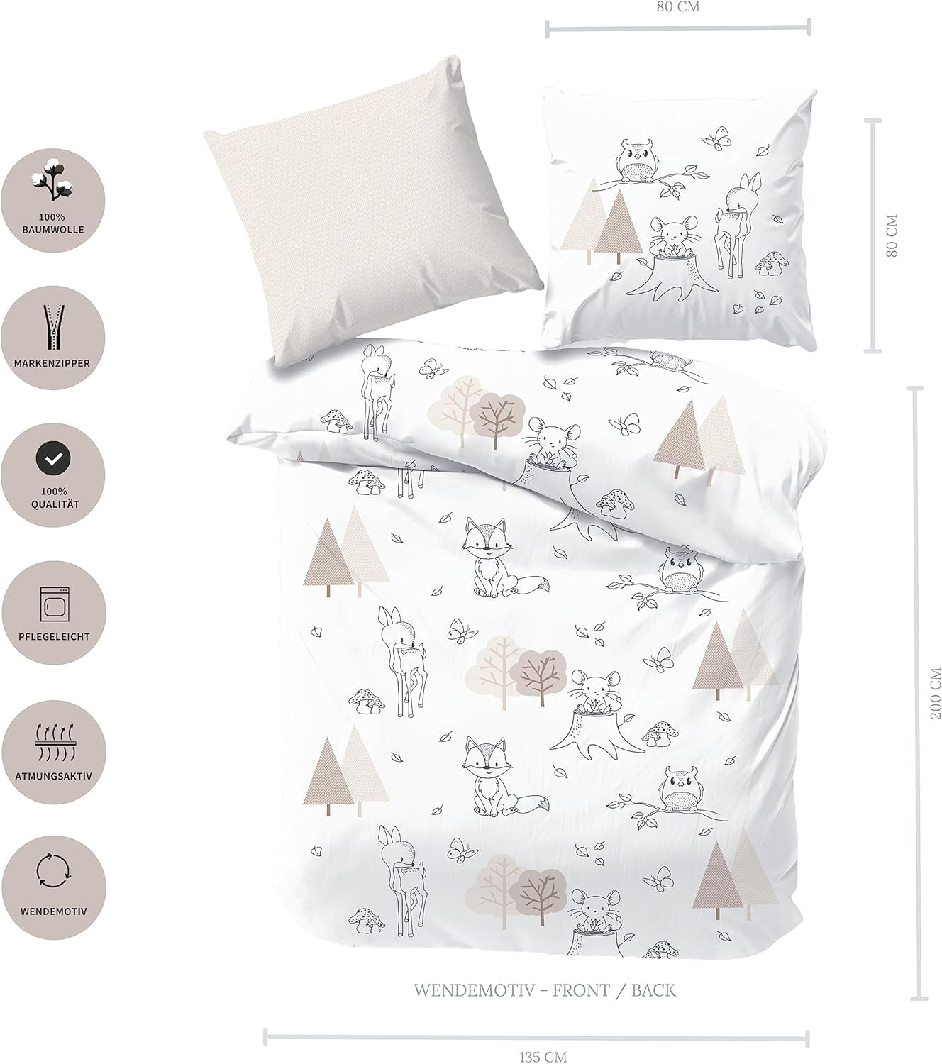 Kinderbedlinnen, vos, uil en bosdieren, 100% katoen Beddengoed - kinderen Naty Shop