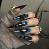 Mouyuglow Lange nagels Stiletto Melkwit Gradiënt Roze Glitter Cool Nepnagels met lijm Roze Ombre Glitter Kunstnagels