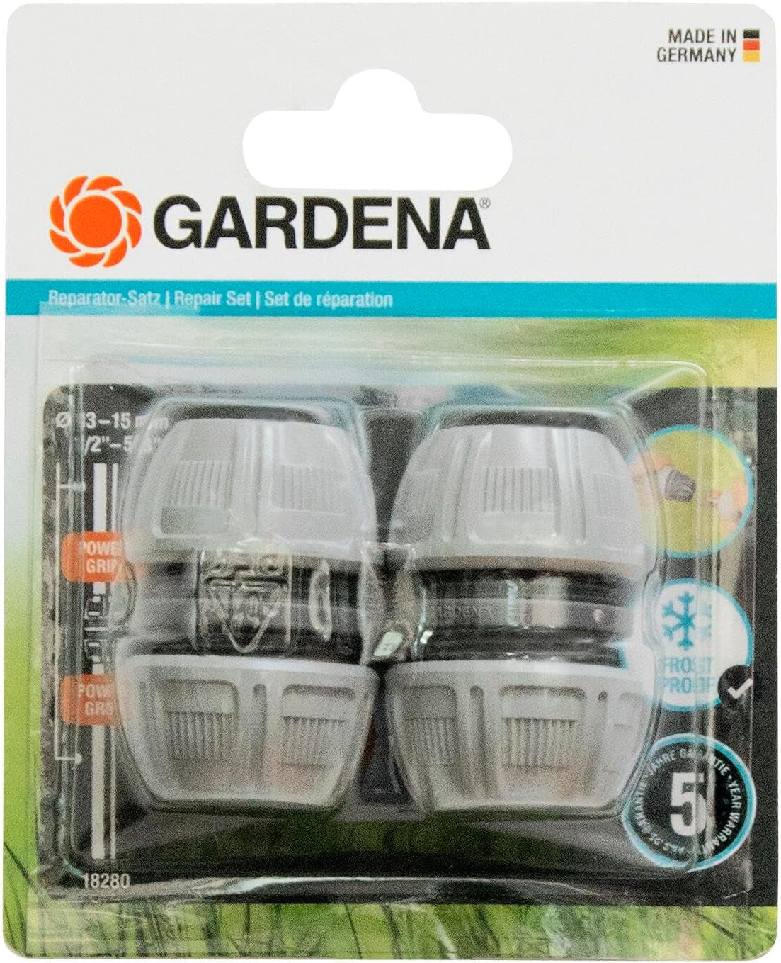 Gardena Koppelingsset: Slangkoppeling voor 13 mm (1/2 inch) en 15 mm (5/8 inch) verlenging, zelfs onder hoge waterdruk, eenvoudige montage (18283-20)