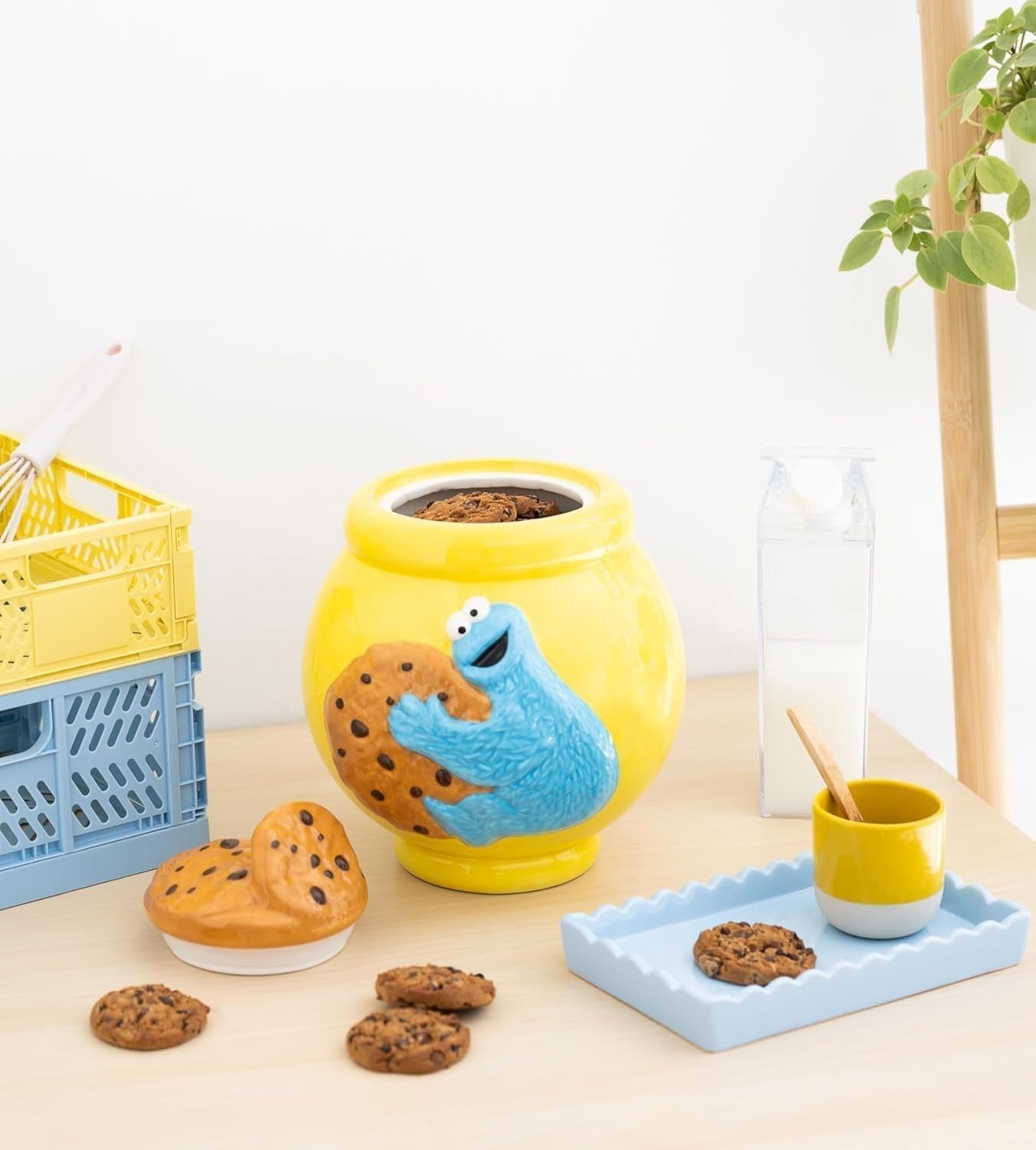 Grupo Erik Keramieken Koekjestrommel Sesamstraat Koekjesmonster - Koekjestrommel met Deksel Groot 21,0 x 27,0 x 22,0 cm Voorraadpot met Deksel Officiële Sesamstraat Merchandise Voedselbewaardozen Naty Shop