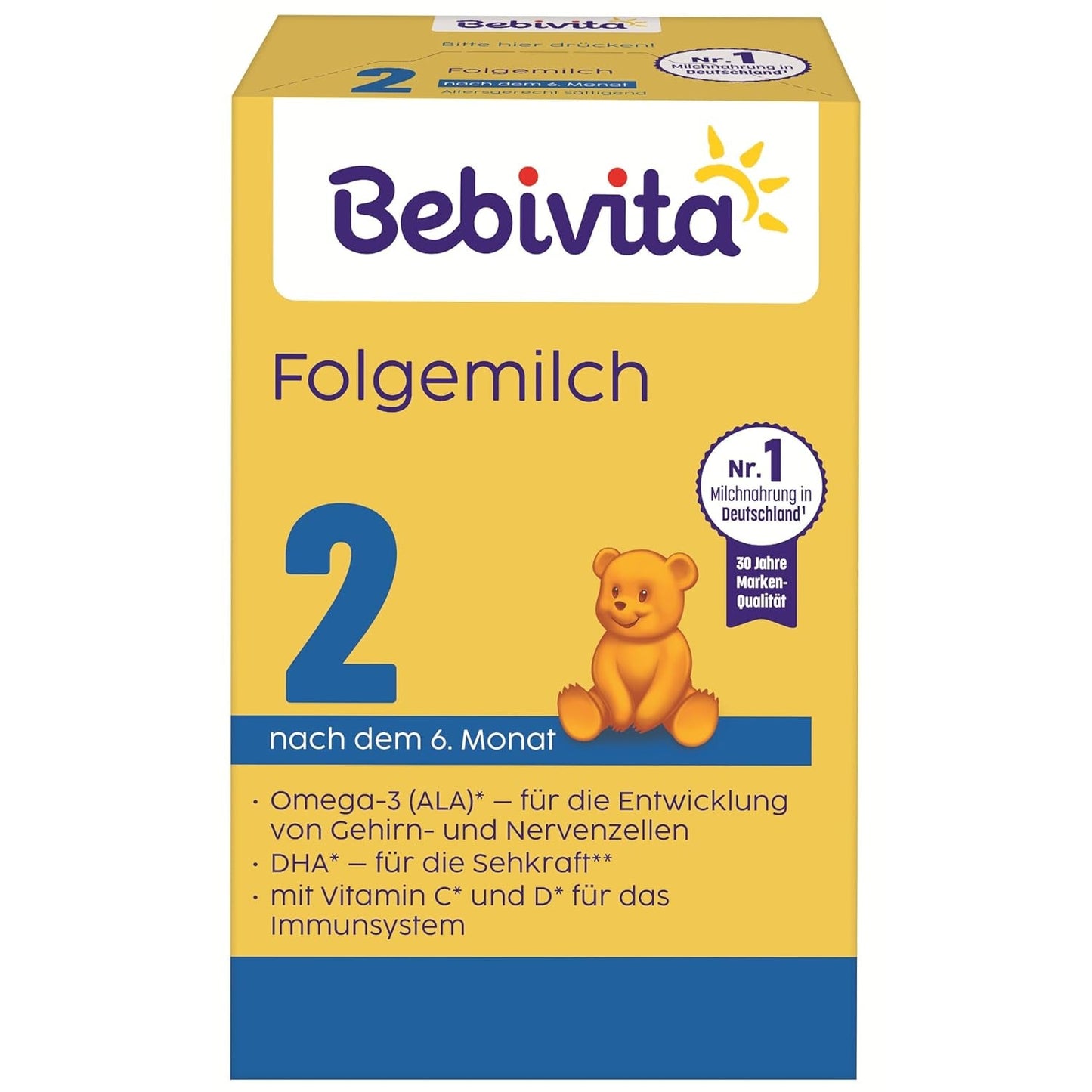 2 Folgemilch (4 x 500 g), nach dem 6. Monat, met vitamine C en D, Omega-3 (DHA), alternatief verzadigd