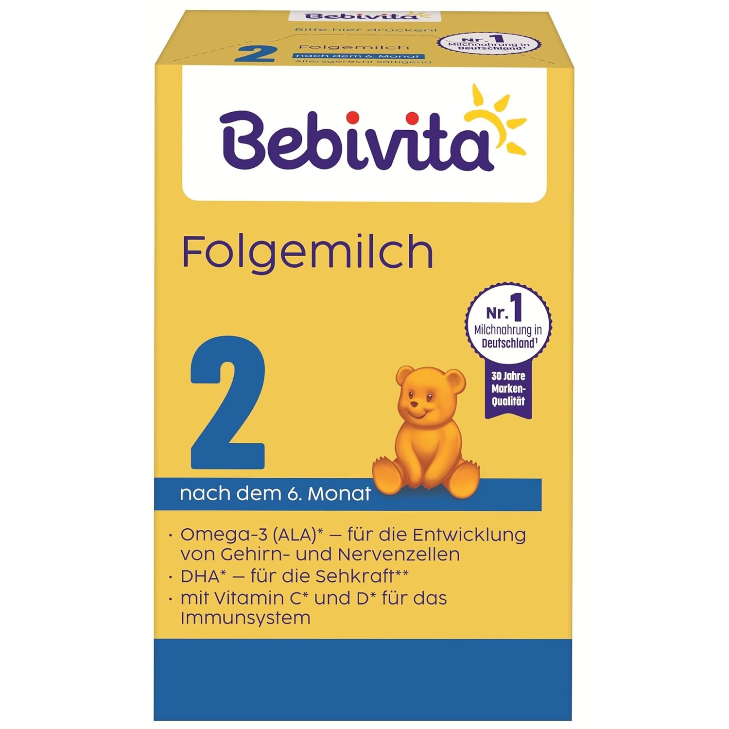 2 Folgemilch (4 x 500 g), nach dem 6. Monat, met vitamine C en D, Omega-3 (DHA), alternatief verzadigd