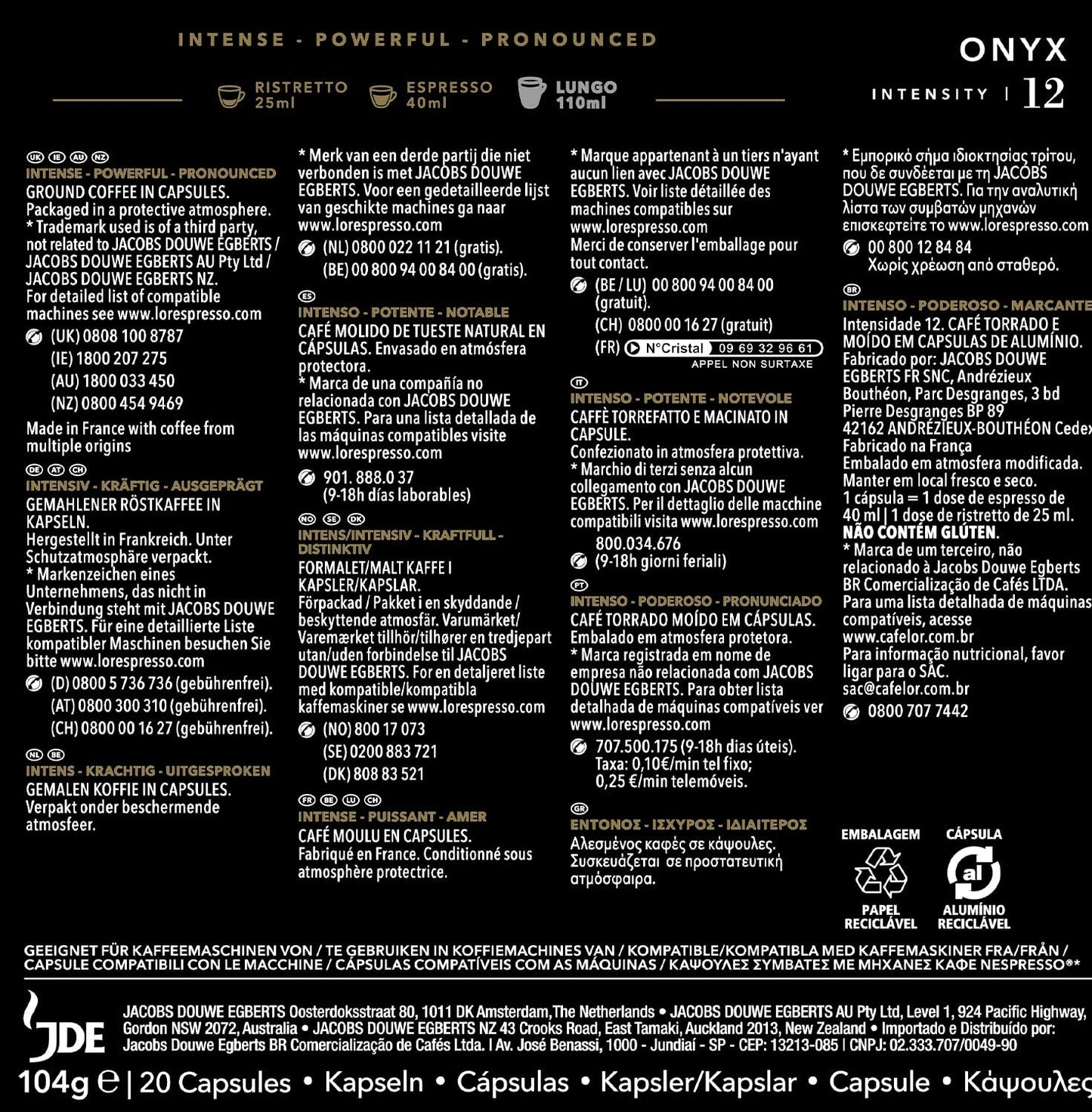 L'OR Espresso Kaffeekapseln Onyx | Intensiteit 12 | 200 compatibele Nespresso-capsules (R)* - Exclusief bij Amazon