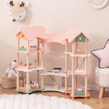 FANTASK houten poppenhuis, 85 cm hoog poppenhuis met 7 kamers en 32 meubels en accessoires, poppenhuis met touwladder, poppenhuiscadeau voor meisjes van 3 jaar oud (model 3) Naty Shop Dollhouses