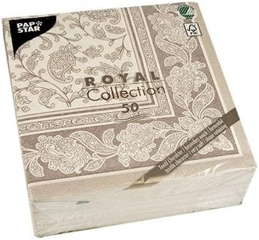 Papstar, 50 servetten "ROYAL Collection" 1/4 vouw 40 Cm X 40 Cm Mocca "Ornamenten", #19894