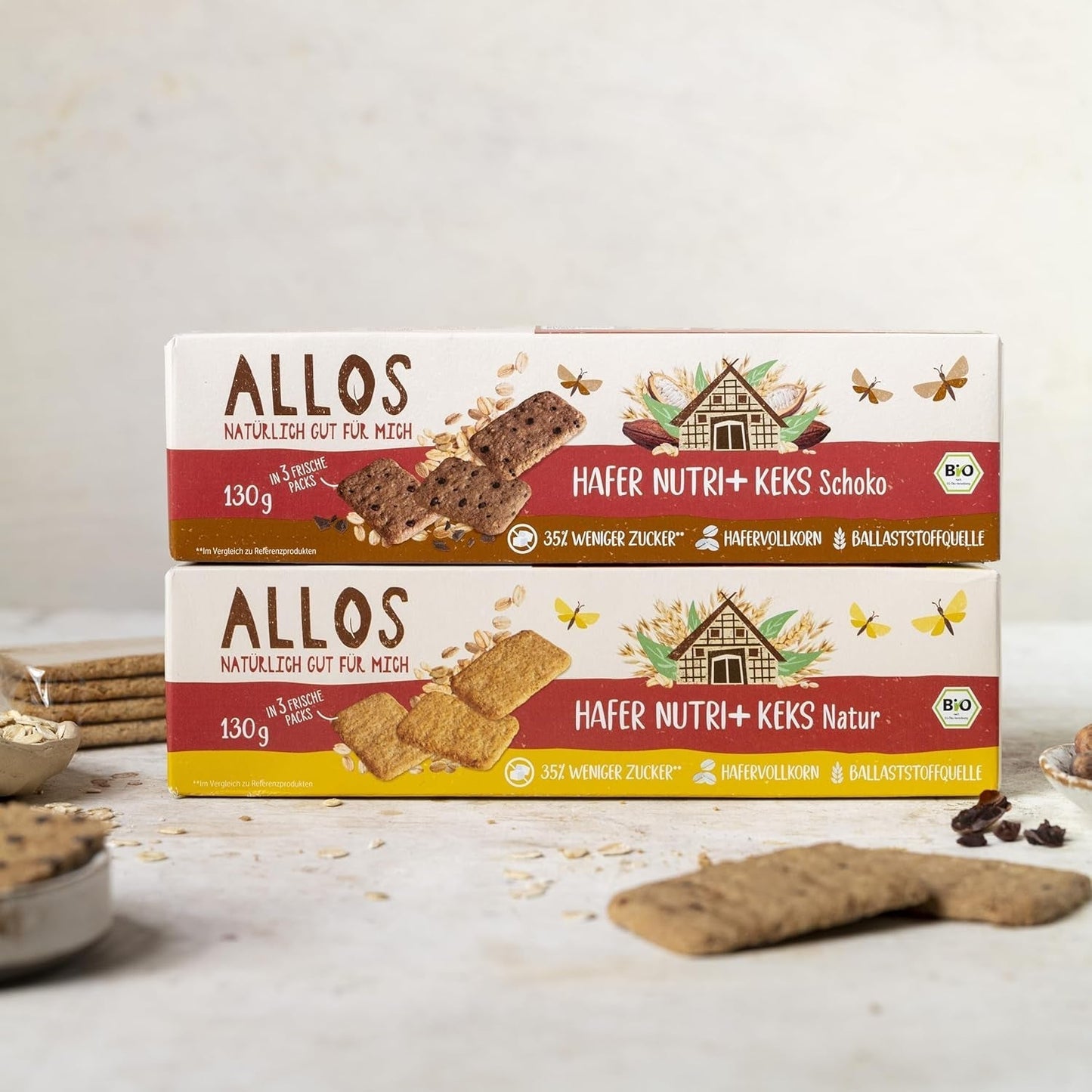 Allos Nutri Biologische Havercrackers | Krokante Volle Havercrackers | Zoeten met honing 6 x 130 g