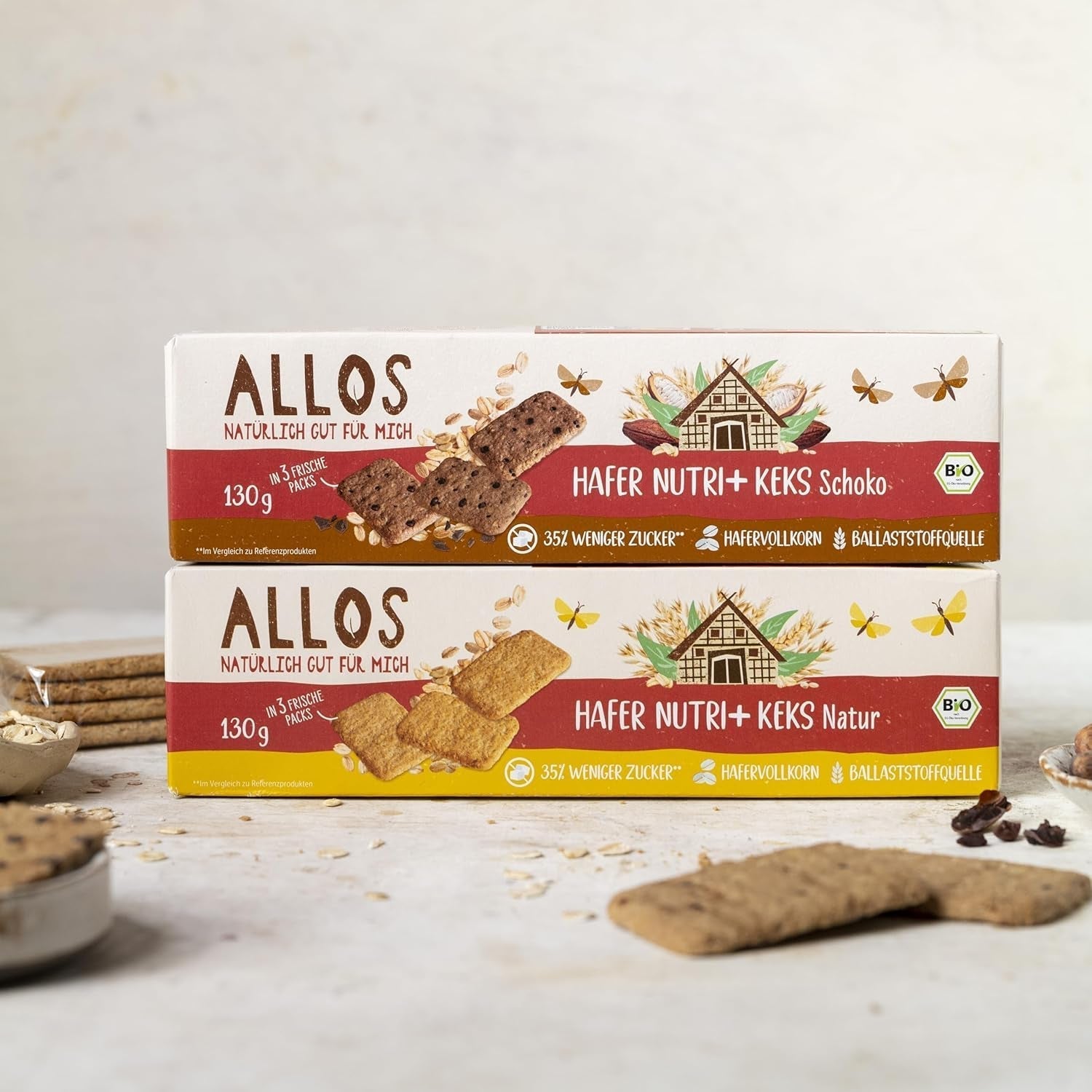 Allos Nutri Biologische Havercrackers | Krokante Volle Havercrackers | Zoeten met honing 6 x 130 g