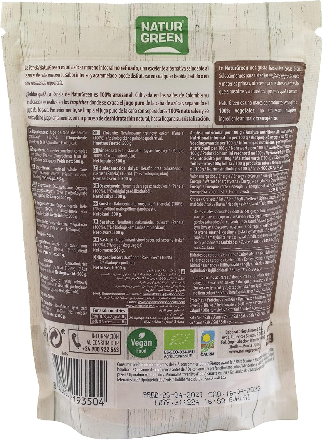 - Biologisch gekristalliseerd paneel, pure suiker, ecologische zoetstof, natuurlijk suikerrietsap - 500 g, pakje van 12 zoetstoffen Naty Shop