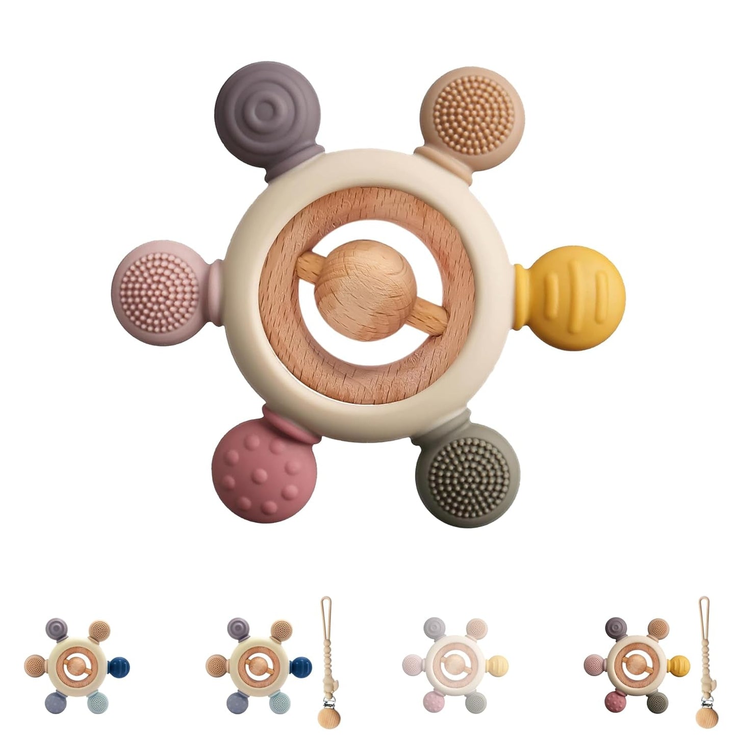 Baby Bijtring met Fopspeenketting - Tandjeshulpmiddel - Babyspeelgoed 0-6 maanden - Newborn Essentials - BPA Gratis Tandjesspeeltje - Babycadeau-ideeën