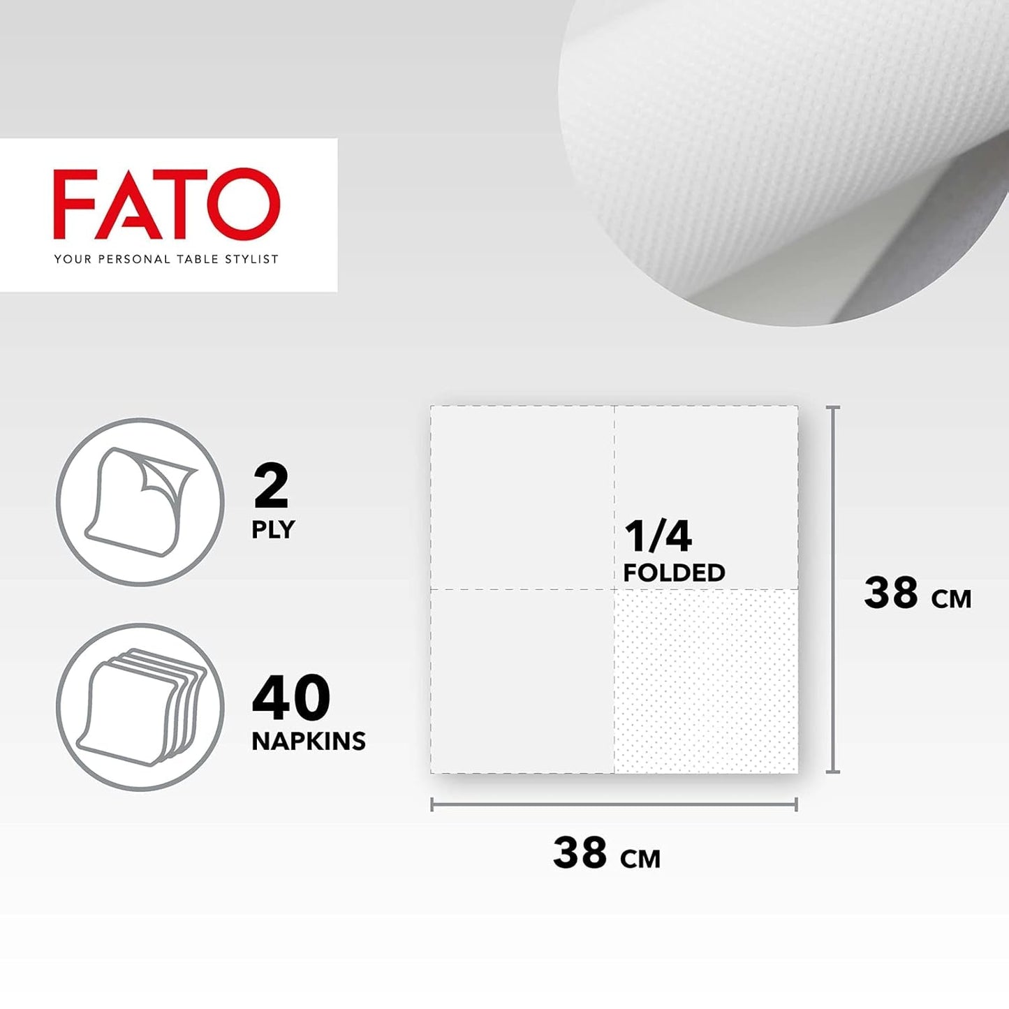 Zachte en delicate papieren wegwerpservetten, 40 stuks servetten, maat 38X38, gevouwen in 4 2 lagen, witte kleur, 100% puur cellulosepapier, FSC-certificaten (pak van 3)