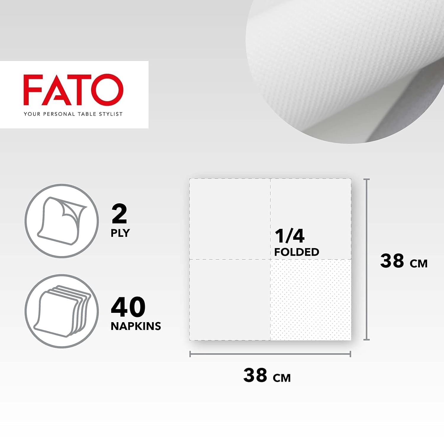 Zachte en delicate papieren wegwerpservetten, 40 stuks servetten, maat 38X38, gevouwen in 4 2 lagen, witte kleur, 100% puur cellulosepapier, FSC-certificaten (pak van 3)