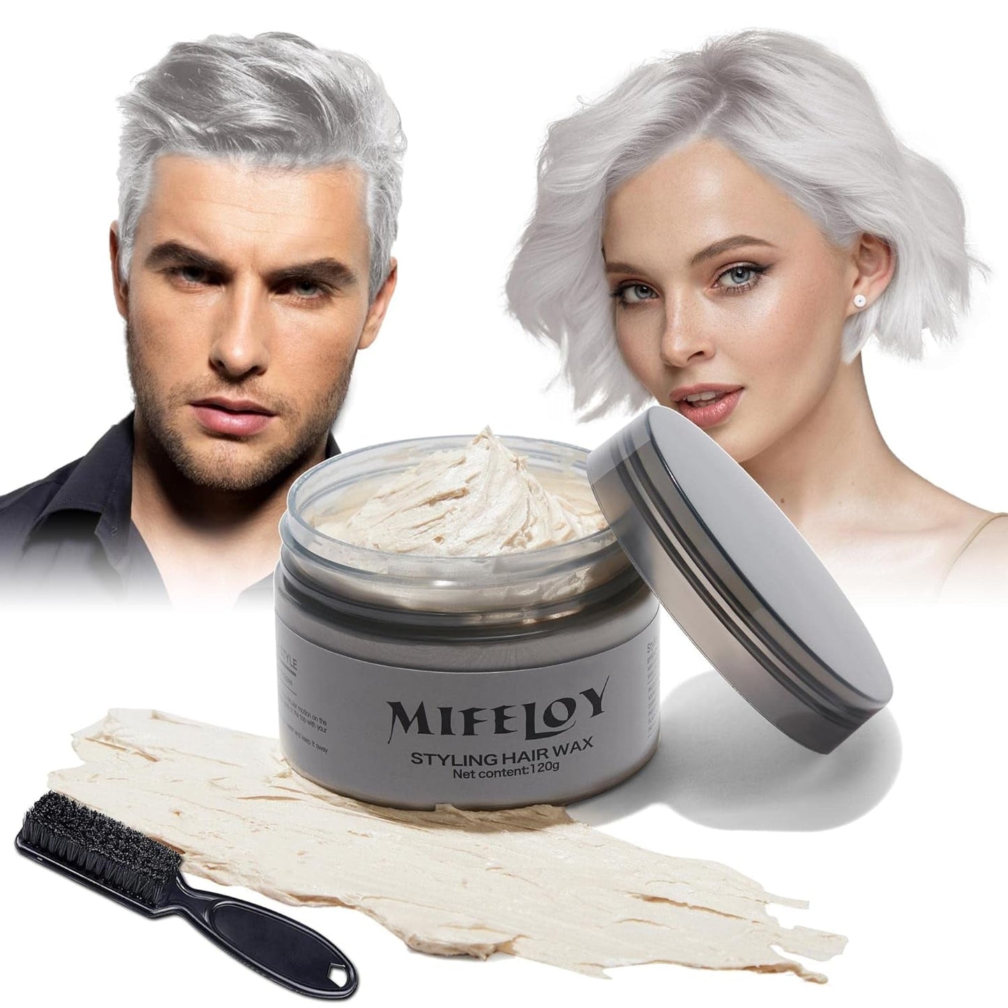 4.23oz Paarse haartint Tijdelijke haarkleur met borstels, Heren Dames Styling Haartoonwas, Instant Haarcrème Modder Natuurlijk Kapsel Pommade, DIY Cosplay Halloween Haarwas Haarverf Naty Shop Wit