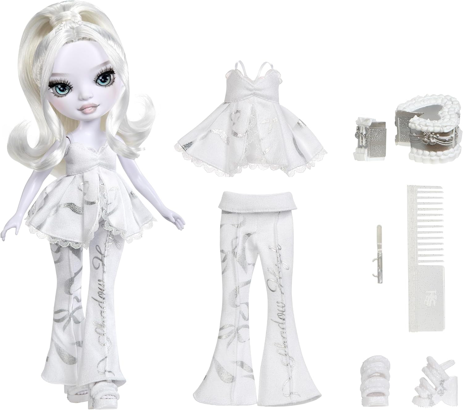Rainbow High Shadow High Girl's Night Doll - Natasha Zima - 28 cm modepop in grijstinten, wit haar en zilveren outfit met accessoires en kam - Voor verzamelaars en kinderen vanaf 6 jaar
