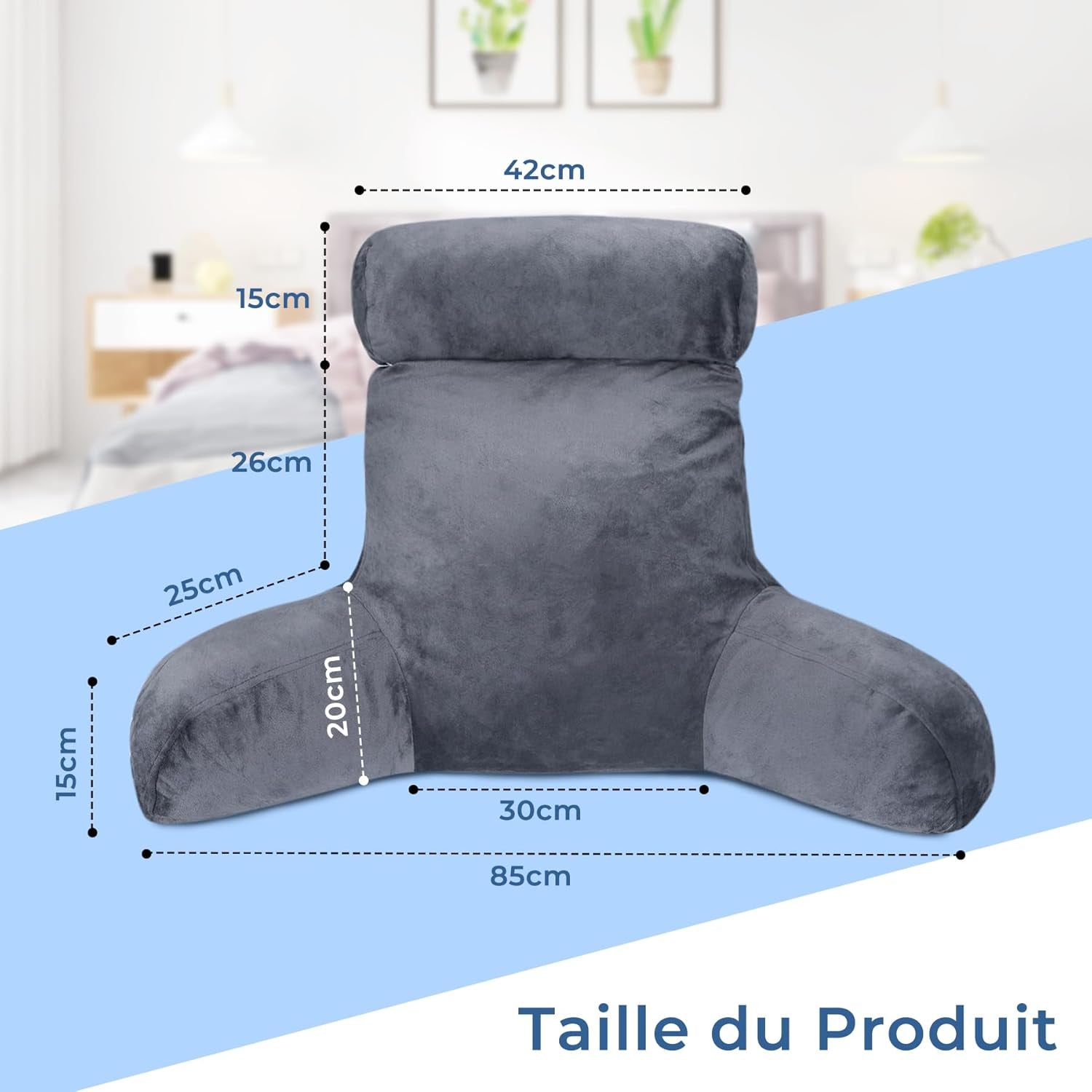 INFANZIA ergonomisch leeskussen met armleuningen, rugsteun van traagschuim, grijs, M