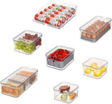 iDesign opbergdozen, koelkastorganizer met deksels in een set van 5, gerecyclede plastic voedselopslagdozen voor het organiseren van verbruiksartikelen, helder en wit Naty Shop voedselopslagdozen transparant, grijs set van 7