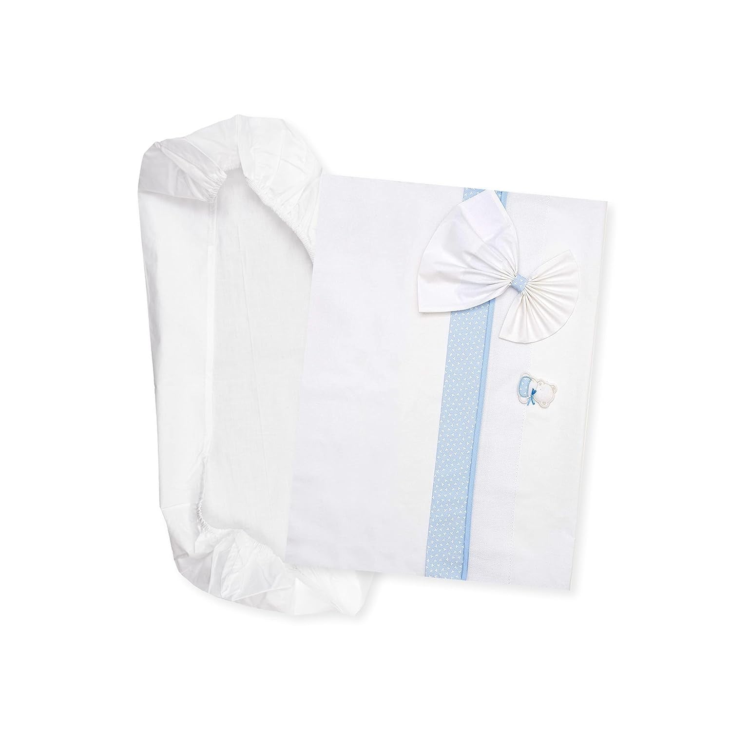 Wit en roze beddengoedset voor reiswieg, 1 hoeslaken, 1 bovenlaken met Aida-lintborduursel en 1 kussensloop, 100% katoen, gemaakt in Italië Naty Shop dekbedden en dekbedden lichtblauw