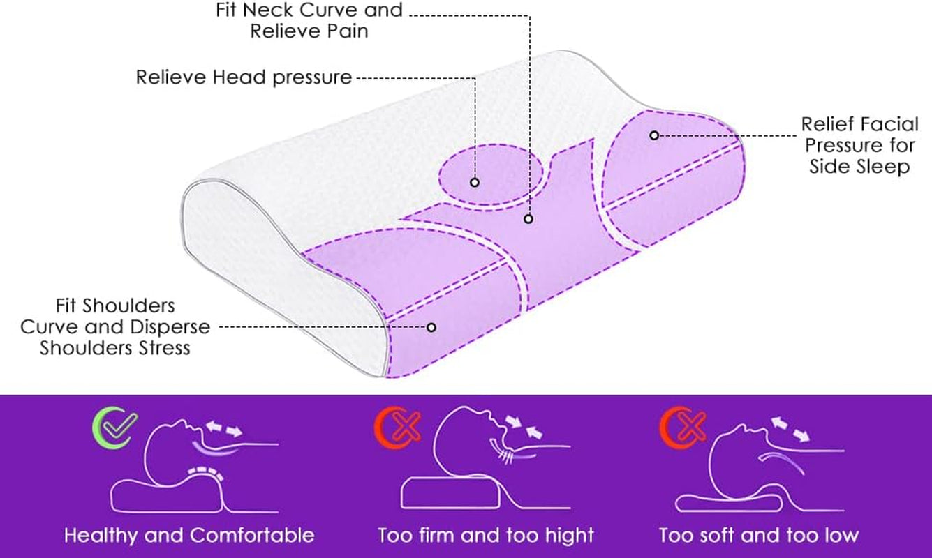 BDTFO Nekpijn Memory Foam Kussen Orthopedisch Cervicaal Contourkussen Neksteun voor de buikzijslaper met wasbare ademende ritssluiting Cervicale orthopedische kussens Naty Shop