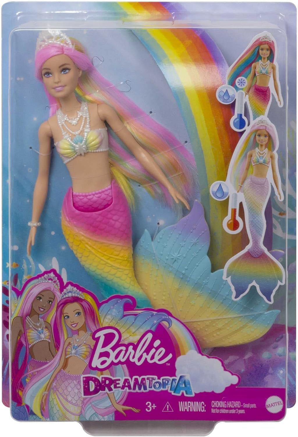 Barbie Dreamtopia Rainbow Magic Zeemeermin, Barbie Zeemeermin met Regenbooghaar, Watergeactiveerde kleurveranderende pop, 3 jaar oud speelgoed, Meisjescadeau, GTF89 Naty Shop-poppen