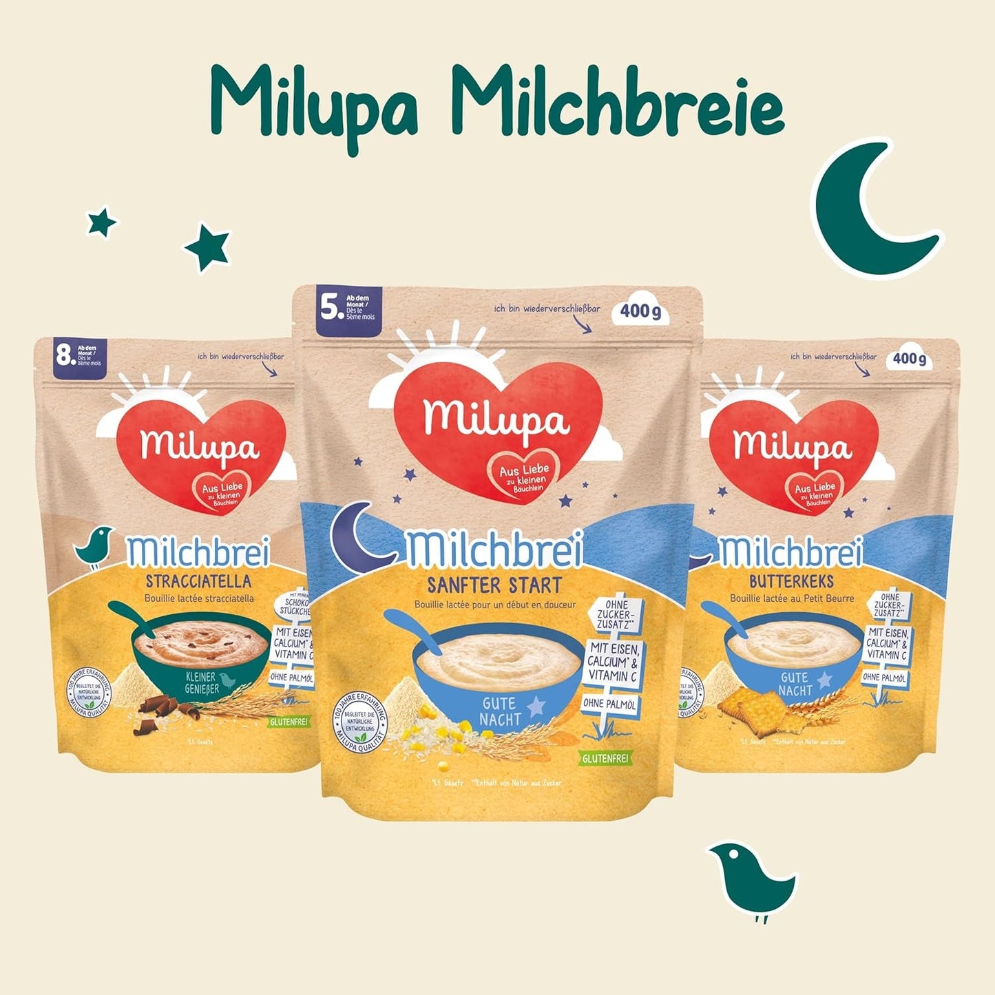 Melkpap Milupa Gentle Start - Granen voor baby's zonder gluten, zonder palmolie - Zonder bewaarmiddelen en kleurstoffen - Vanaf 5 maanden - 4 x 400 g
