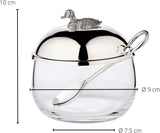 EDZARD eendenjampot (Ø 10 cm) gemaakt van zilver en glas - Doos en lepel - Kom, suikerpot, kaas - Jampot met deksel, opbergruimte met deksel, geschenkdoos met slot