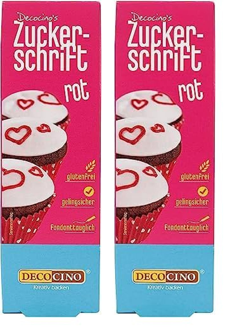 Decocino Red Sugar Lettering - Voedselkleuring Lettering - Praktische tube voor het etiketteren van fondant en glazuur - Bakdecoraties voor taarten, cakes en cupcakes! (Pack van 2)