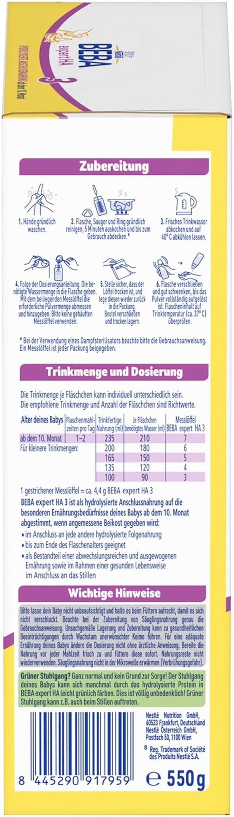 BEBA expert HA 3 Gehydrolyseerde vervolgformule, vanaf 10 maanden, 1 pakje (1 x 550 g)