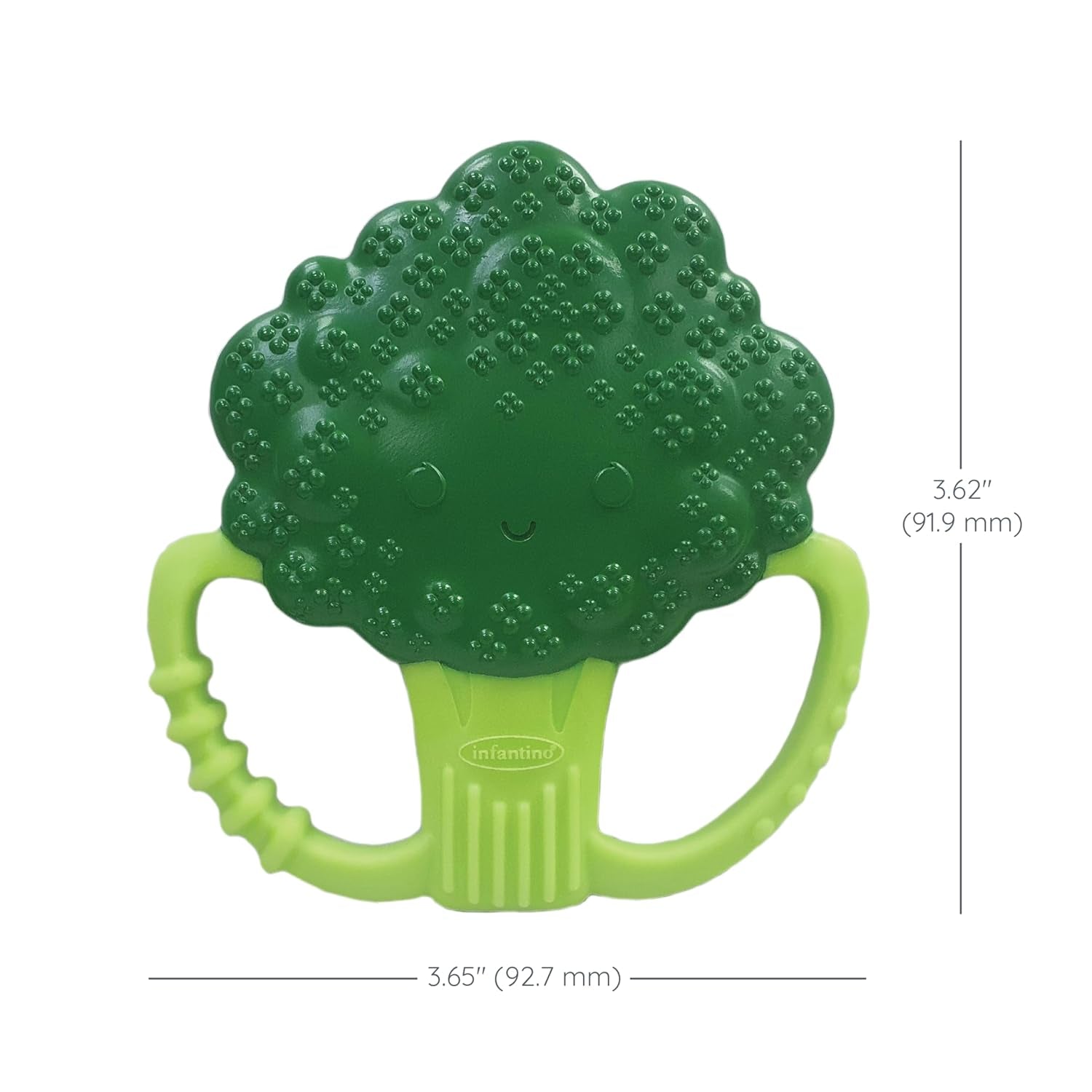 Infantino Lil' Nibbles, getextureerde siliconen bijtring, BPA-vrij babybijtringspeeltje, zacht, gemakkelijk vast te houden, zintuiglijke stimulatie voor zuigelingen, broccoli