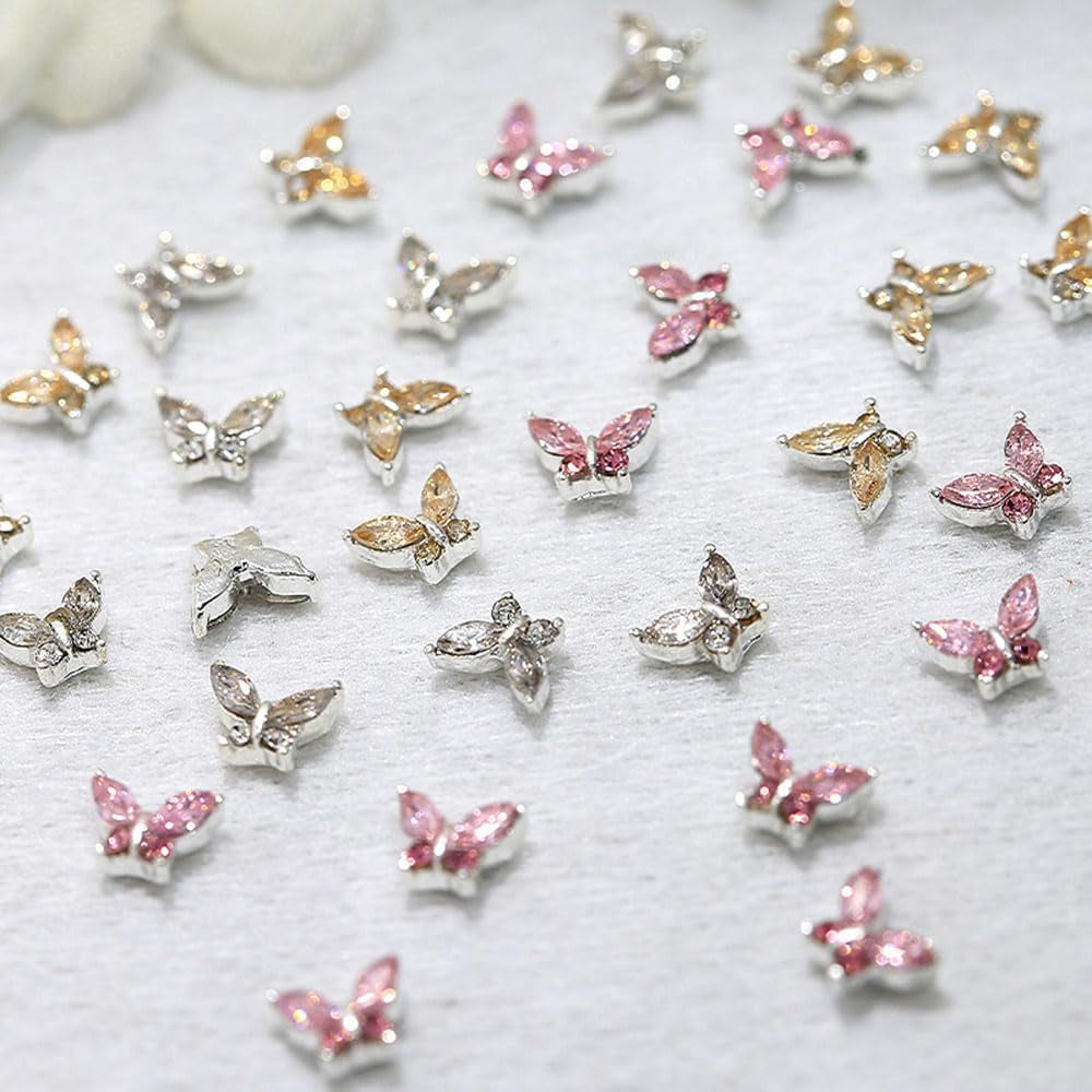 Mini Vlinder Zirkoon Nagelsleutelhangers Y2K Wit Champagne Roze Strass Kristal Vlindersleutelhangers Nagels 3D Vlinder Nageldesign Sleutelhangers Vlindernagels Decoratie Nagelkunst Sleutelhangers Nagelaccessoires