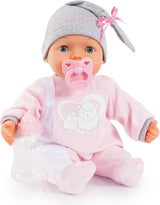 Bayer Design 93829AA My Piccolina interactieve pop met functie, Pratende pop, Beweegt mond, 38 cm, Fopspeen, Babyfles, Roze, Grijs