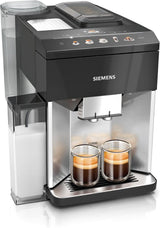 Siemens EQ500 volautomatische espressomachine TQ513D01, vele koffiespecialiteiten, melkopschuimer, geïntegreerd melkreservoir, automatische stoomreiniging, 1500 W, natuurlijk licht zilver/pianozwart