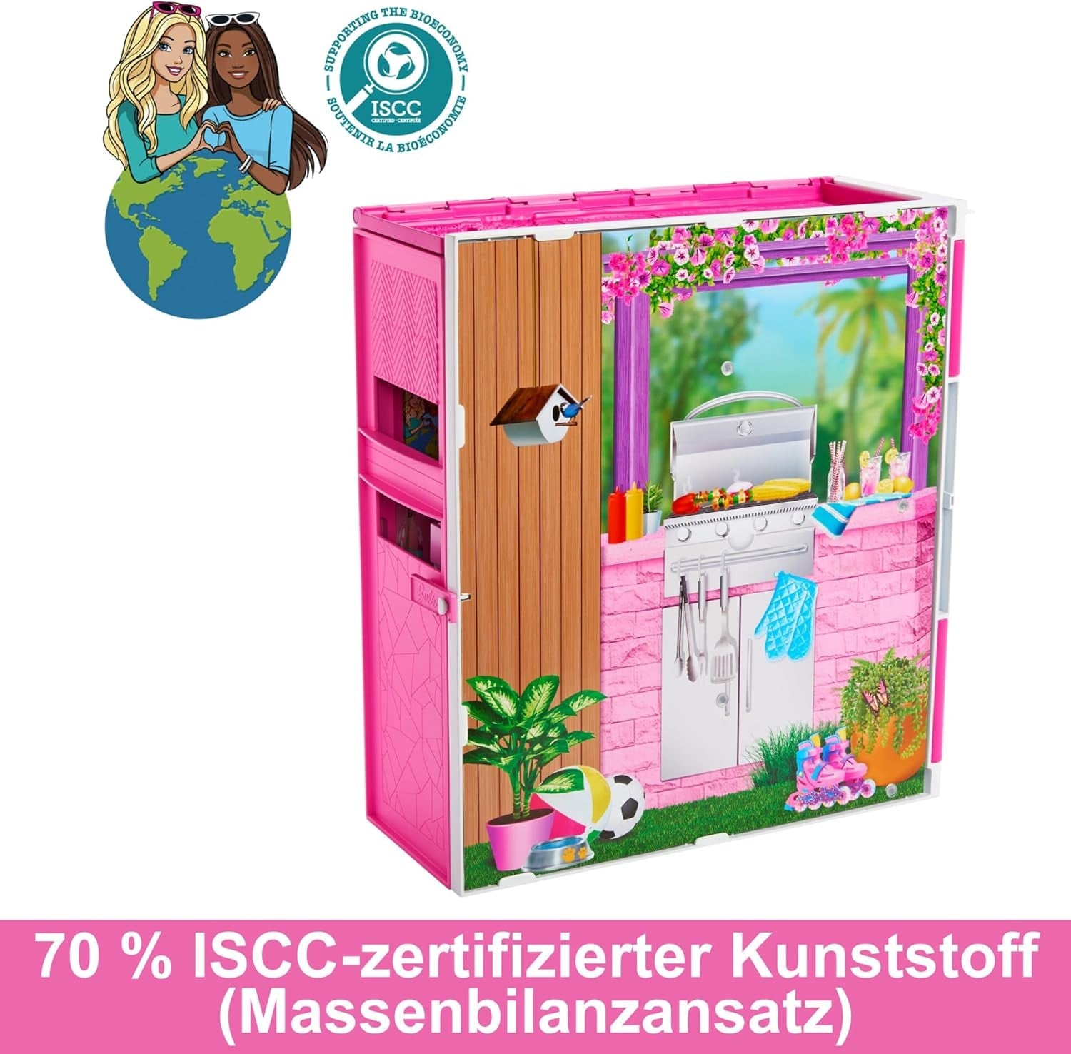 Barbie-Puppenhaus Spielset, Ferienhaus mit 4 Spielbereichen, darunter Küche, Badezimmer, Schlafzimmer en Lounge, 11 Deko-Zubehörteile, HRJ76