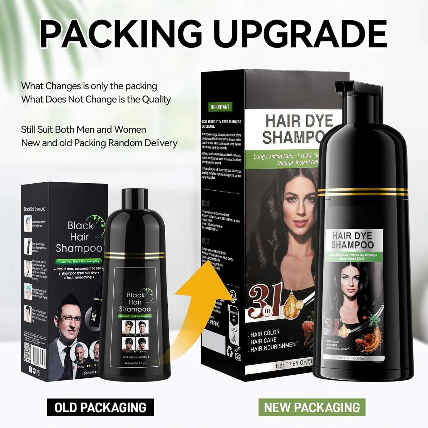 Instant Zwart Haar Shampoo, Natuurlijke Haarverf Shampoo, 100% Grijsdekking - Gemakkelijk en Snel, Semi Permanente Kleur voor Zwart Haar, Haarverf Shampoo voor Mannen en Vrouwen Haarverf Naty Shop