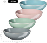 MÄSER 934006 Elissa-serie, moderne serviesset voor 4 in gekleurde matte glazuren met witte rand, 16-delige combinatieset, steengoed, veelkleurig, grijs, turkoois, roze, groen
