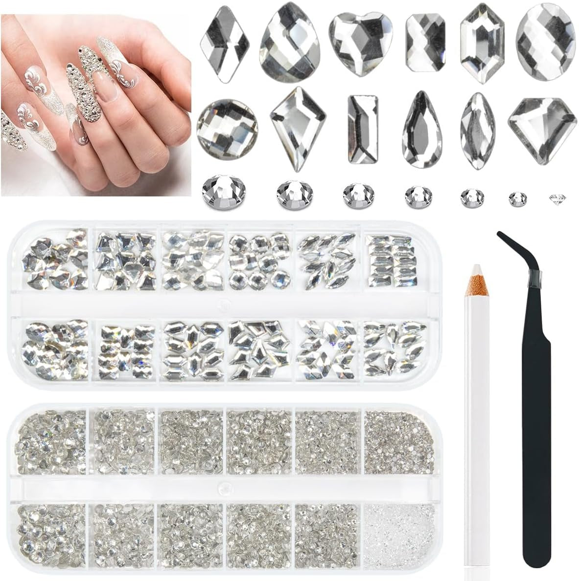 2630 stuks AB kristal fonkelende stenen voor nagels, 120 12 soorten grote fonkelende stenen + 2510 6 maten ronde K9 glazen stenen voor nagels, strass steentjes, nagelontwerpen, nagelbedels voor gezichtskunst