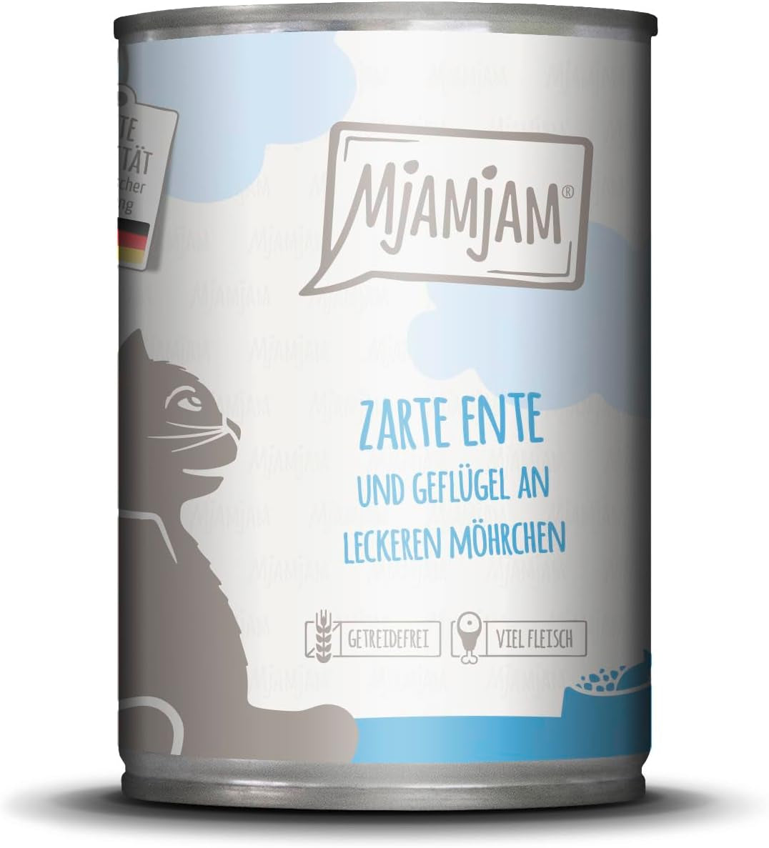 MjAMjAM - Premium natvoer voor katten - Malse eend en gevogelte met heerlijke wortelen, 1 pakje (1 x 400 g), graanvrij met extra vlees