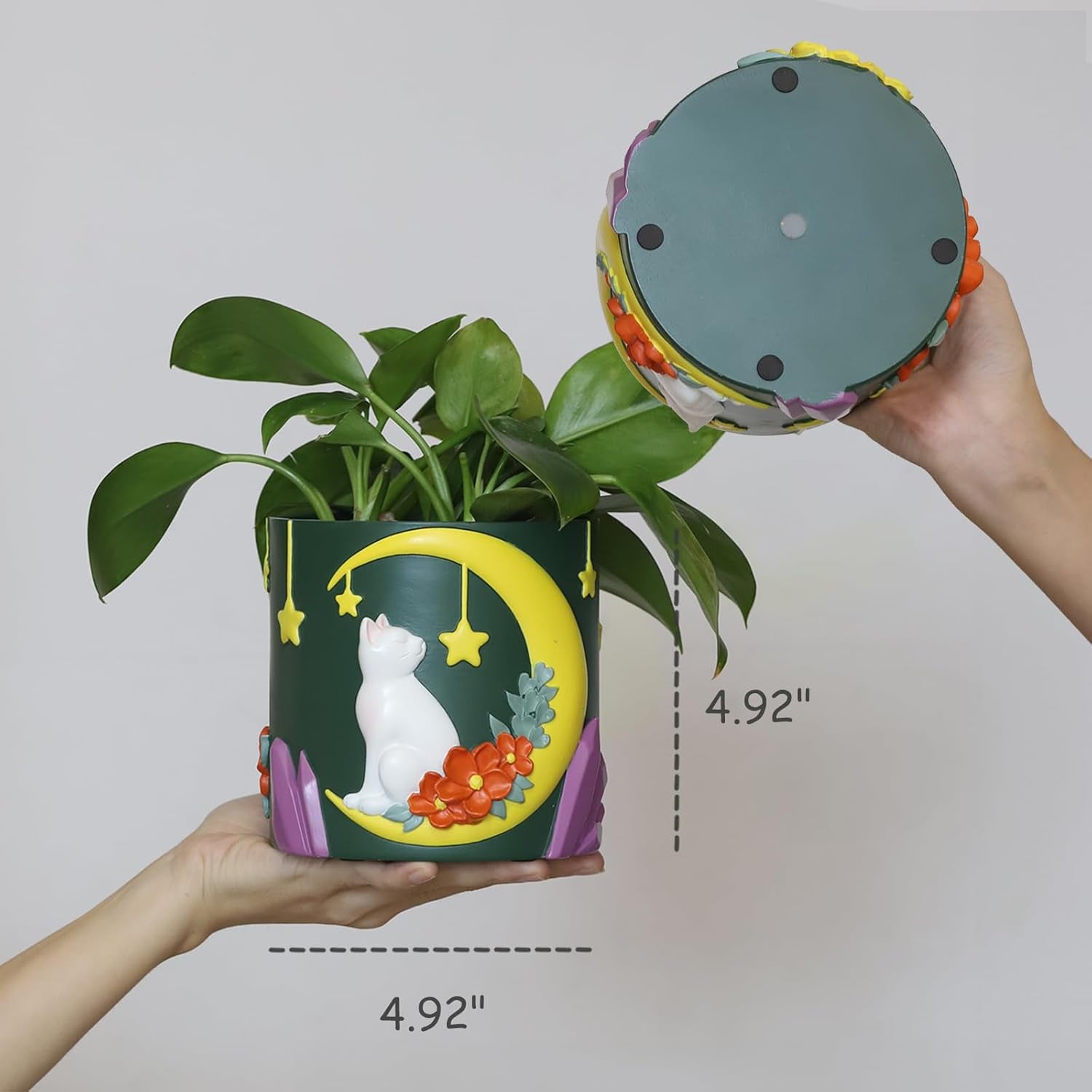 GUGUGO Leuke maankat bloempotten, unieke bloempot met drainage, regenboogkleuren, kleine kamerplantpotten, leuke succulente tuinpotten, cadeau, huisdecoratie (C)