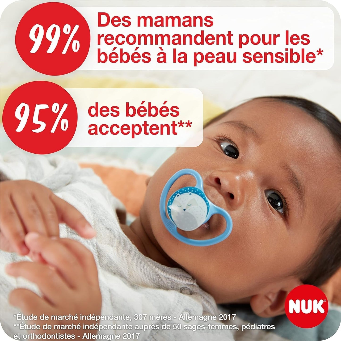 NUK Space Night-fopspenen, 0-6 maanden, extra grote ventilatieopeningen, Glow in the Dark, BPA-vrije siliconen, vos en lieveheersbeestje, 2-pack