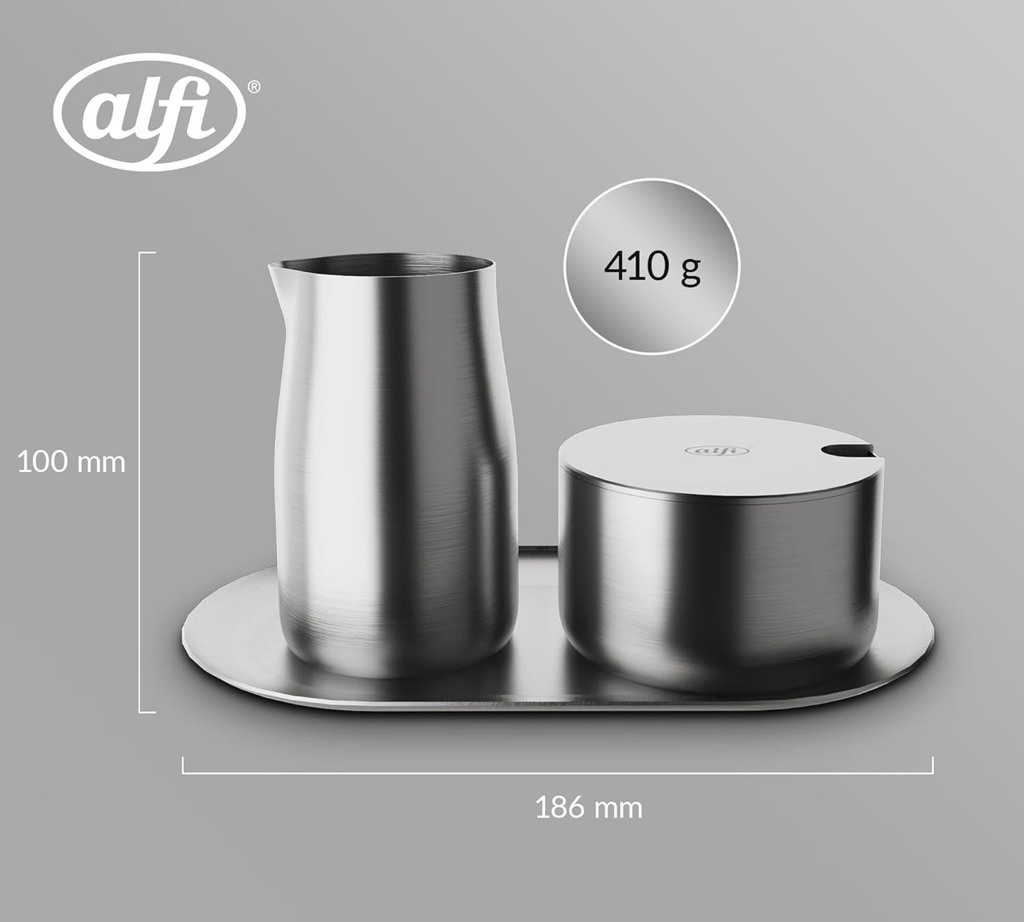 alfi MELK- EN SUIKERSET, matte afwerking, hoogwaardig roestvrijstalen melk- en suikerset, elegant design, vaatwasmachinebestendig, duurzaam
