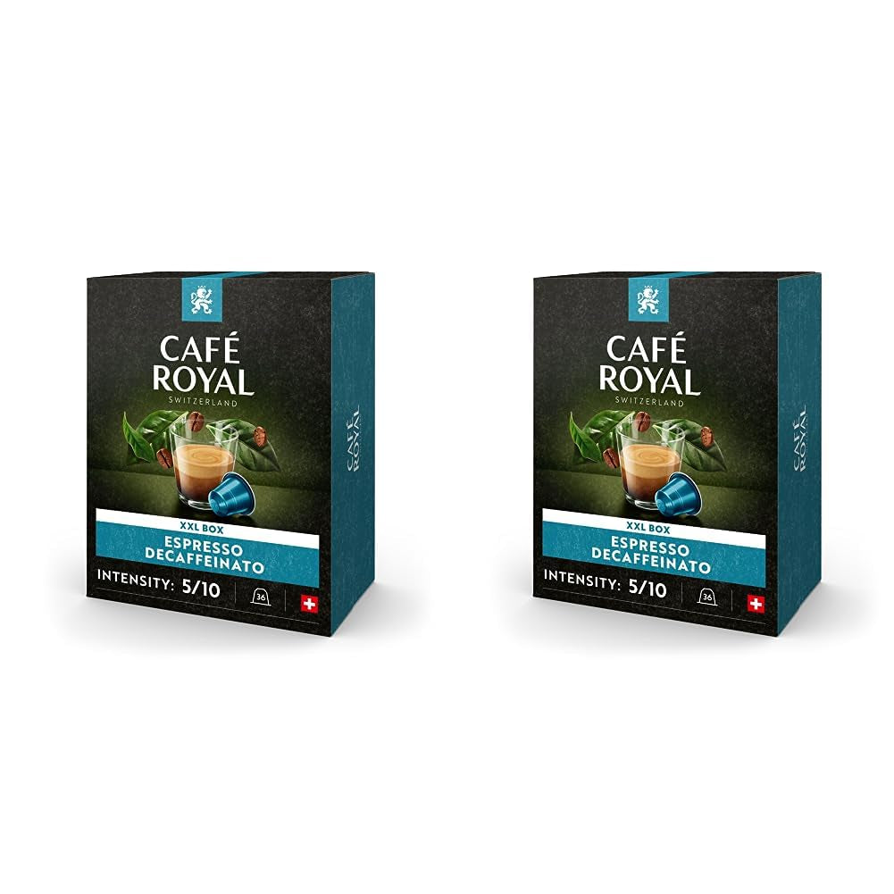 Café Royal Espresso Decaffeinato 36 Kapseln für Nespresso Kaffee Machine - 5/10 Intensiteit - UTZ-zertifiziert Kaffeekapseln aus Aluminium (Packung mit 2)