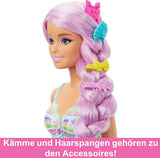 Barbie Zeemeerminpop - met lang roze haar en individuele stylingaccessoires, waaronder borstel, mooie geschulpte punt en roze staartvin, voor kinderen vanaf 3 jaar, HRR00