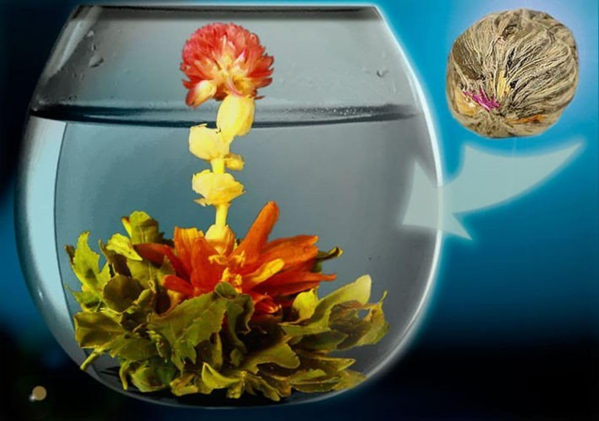 "DRIE BLOEMEN" theebloemen 1 stuk thee | Groene theebladeren - Goudsbloembloemen - Europese waterkersbloemen | Ideaal voor theeliefhebbers Groene thee Bloementhee | 6G
