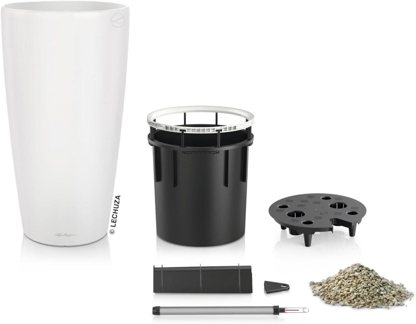 Plantenbak LECHUZA Rondo Premium 32 Mat Wit | Plantenzuil met bewateringssysteem, waterniveau-indicator en planteninzet | Matte afwerking | Ø 32,5 x 56,5cm | 15786