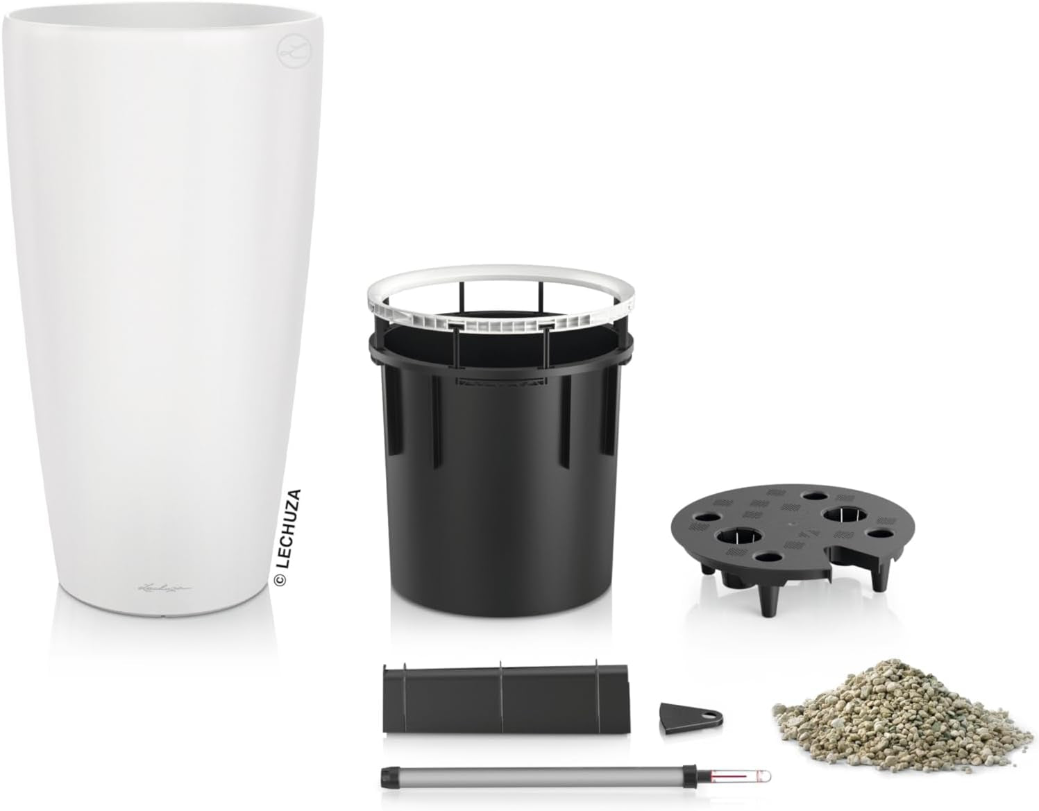 Plantenbak LECHUZA Rondo Premium 32 Mat Wit | Plantenzuil met bewateringssysteem, waterniveau-indicator en planteninzet | Matte afwerking | Ø 32,5 x 56,5cm | 15786