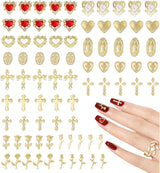 Gouden nagelbedels 80 stuks kruis roos hart Maagd Maria nagel edelstenen metaallegering nagelaccessoires voor manicure ontwerp decoraties doe-het-zelf ambachten